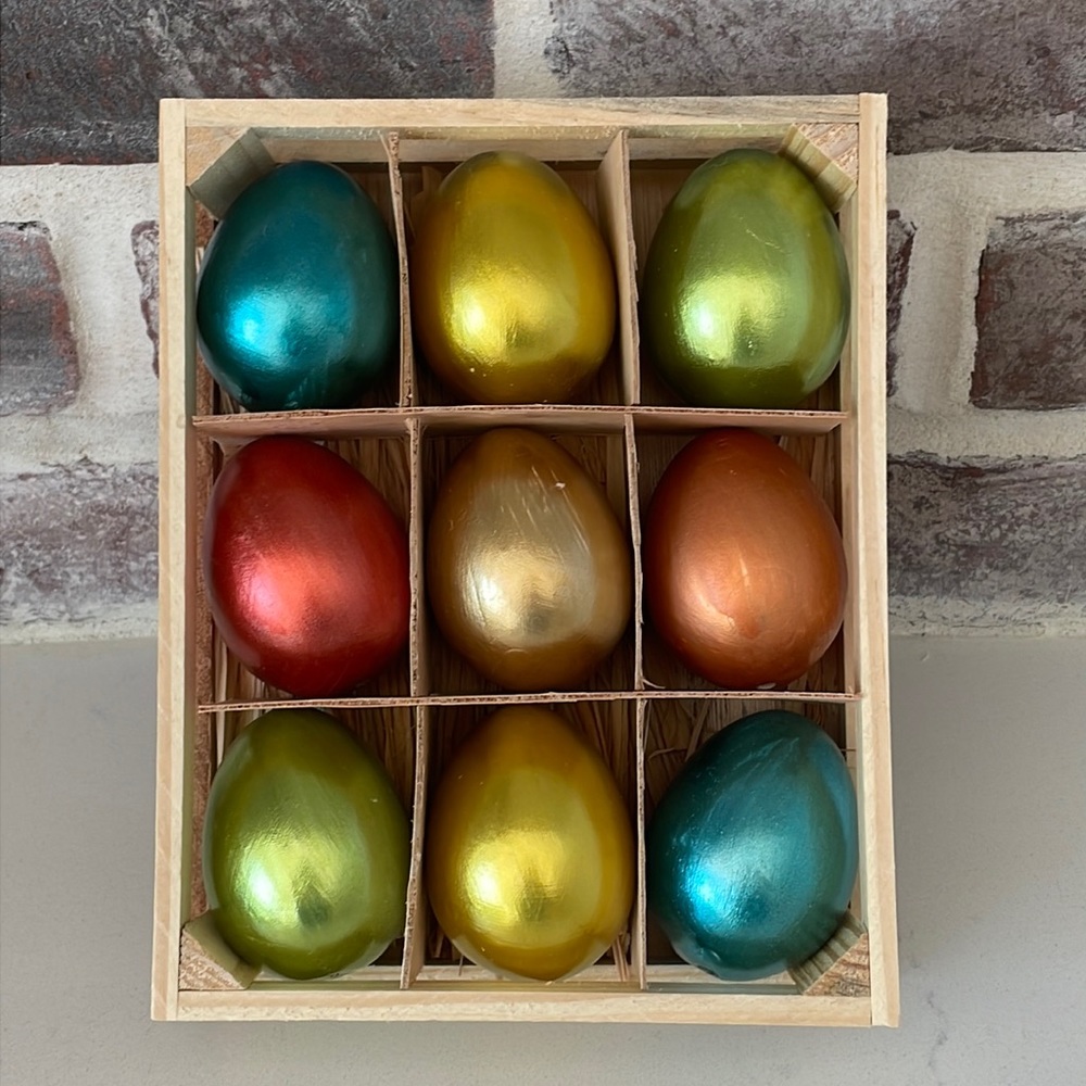 Wood Wooden Easter Eggs - painted in metallic colors